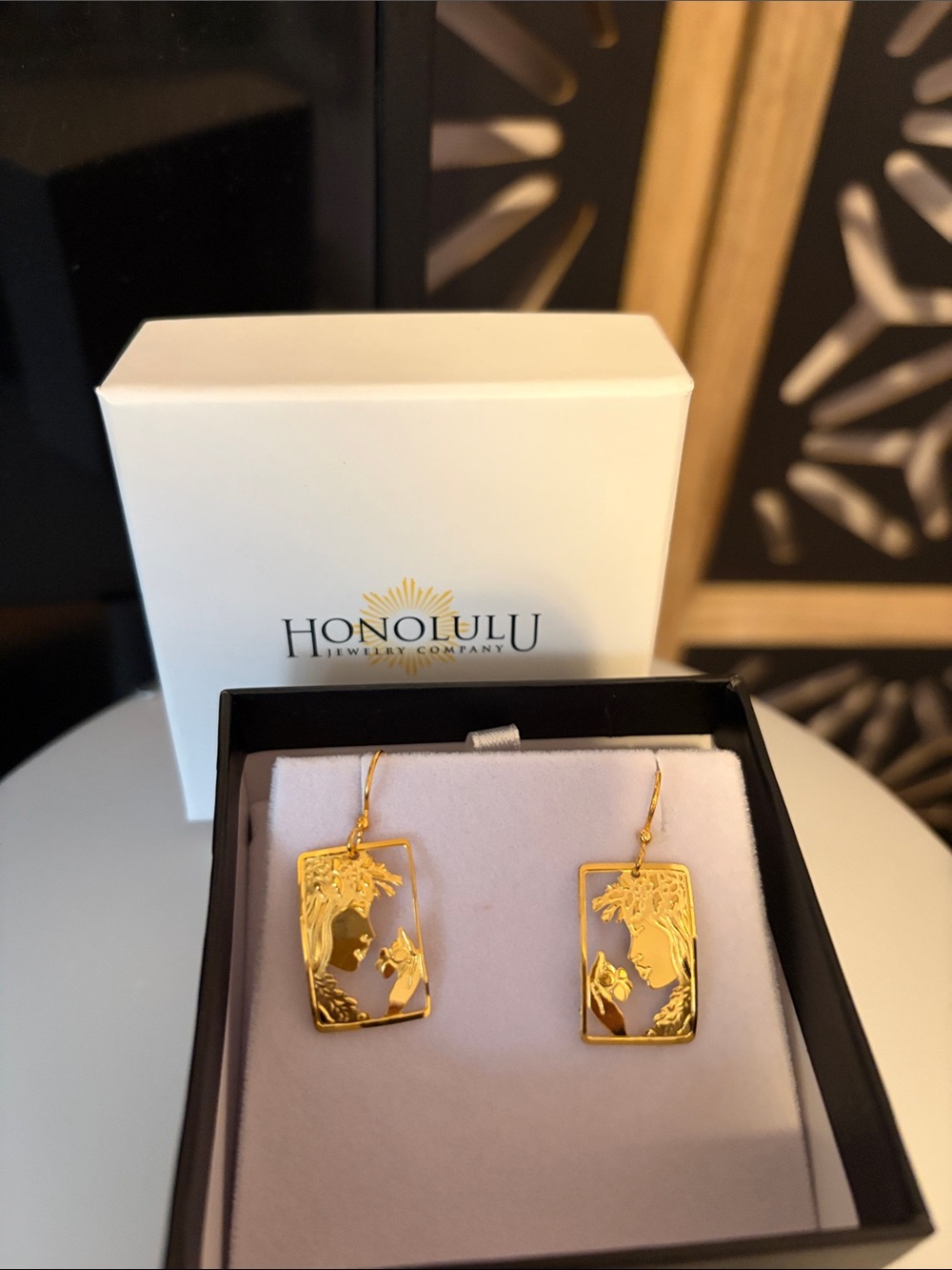 Gold Floral Profile Drop Earrings